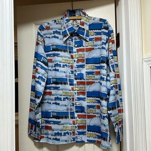Vintage Saturdays In California 70s train print long sleeve button down